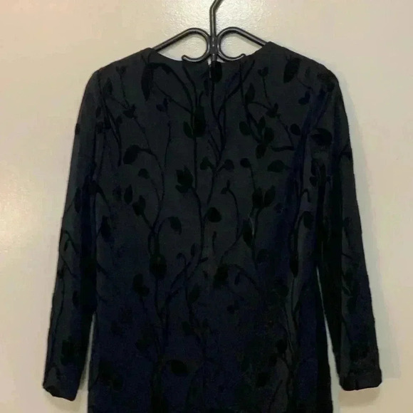 Frank Usher, black on black leaf pattern long sleeved  midi cocktail dress - Picture 8 of 11